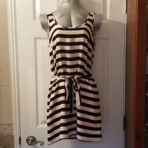 Striped, Black and Beige Mini Dress (NWT)